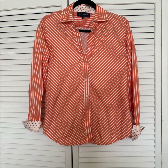 Jones New York Striped Orange Shirt - Picture 1 of 4